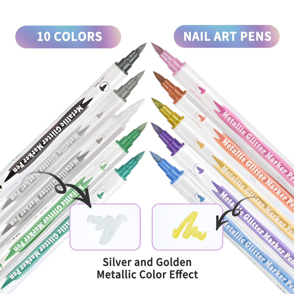 Beauty7 Nail Art Pens Set 10 Color Dual Tipped 3D Nail Polish Pens