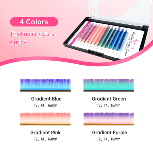 Beauty7 Easy Fan Rainbow Lashes Ombre Gradient Color Lash Extensions D Curl 0.07mm