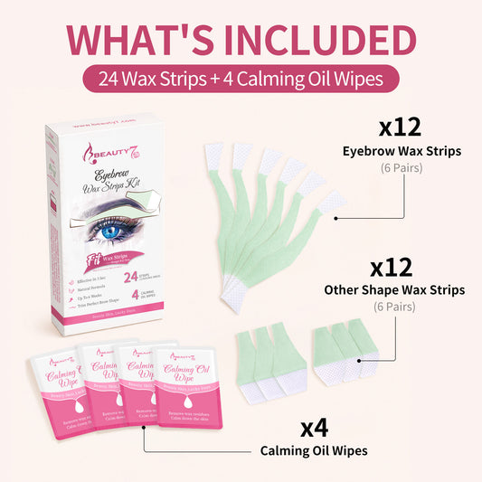 Beauty7 Eyebrow Wax Strips Cold Wax Strips 24pcs Waxing Strips with 4pcs Cleaner Oil Wipes