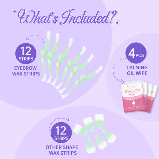 Beauty7 Hight Arched Eyebrow Wax Strips, Eyebrow Waxing Strips- 24 pcs Strip+ 4 Soothing Oil Wipes, for Facial Hair Removal, Ideal for All Skin Types for Women