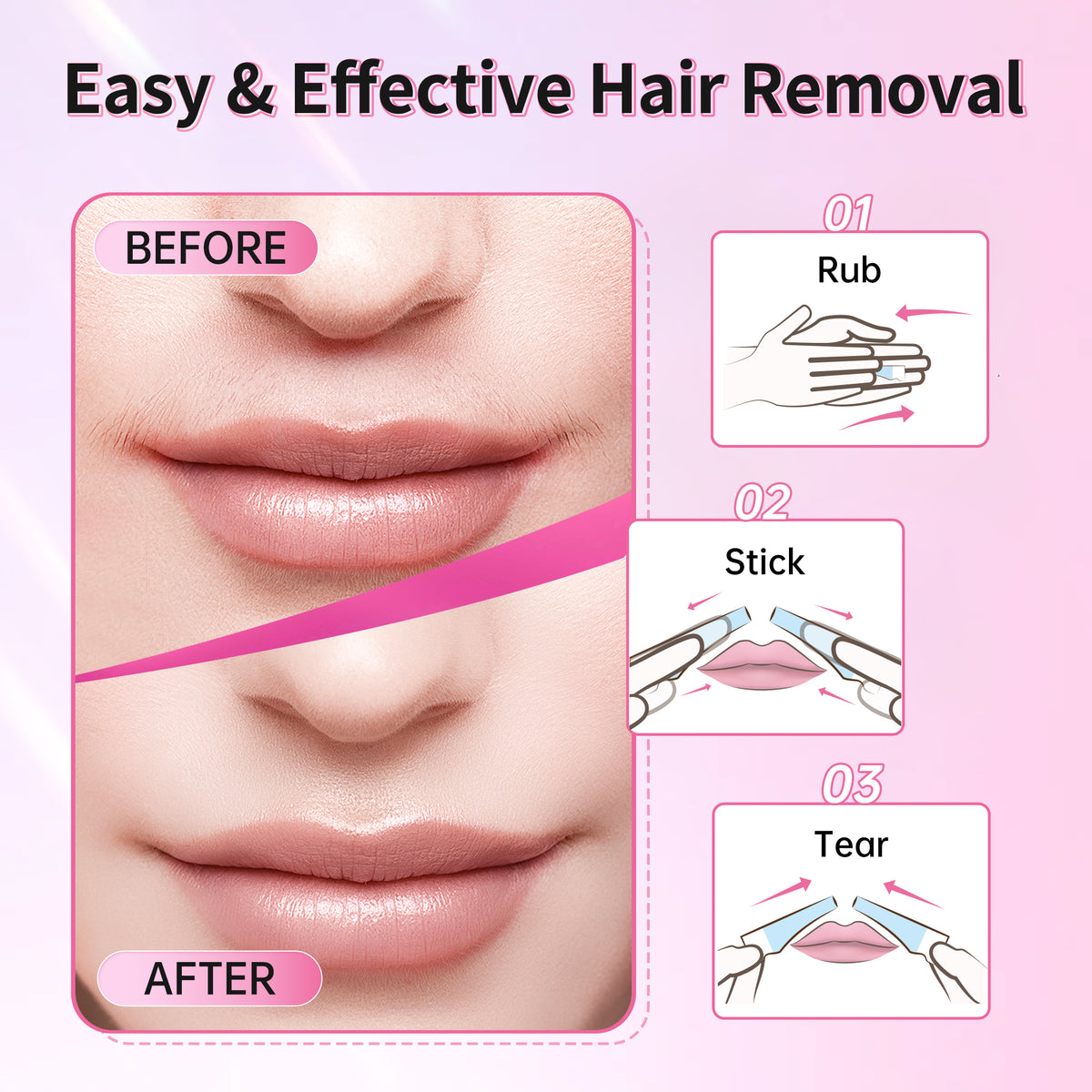 Beauty7 Sensitive Eyebrow Wax Strips Kit Lip Wax Strip Kit with Pearl Powder Essential Oil