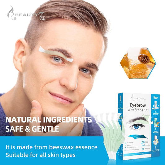 Beauty7 Men's Eyebrow Wax Strips Hair Removal 24 pcs with Pearl Powder Essential Oil