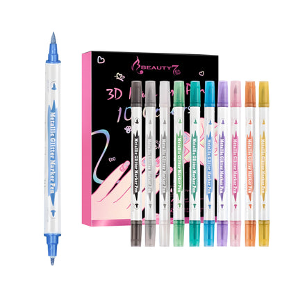 Beauty7 Nail Art Pens Set 10 Color Dual Tipped 3D Nail Polish Pens