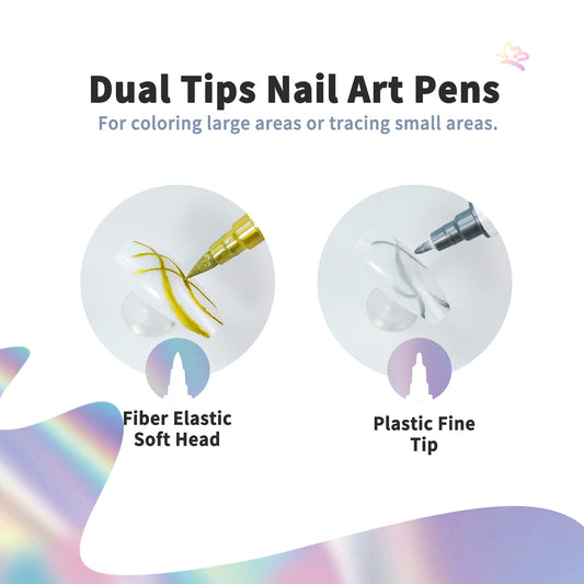 Beauty7 Nail Art Pens Set 10 Color Dual Tipped 3D Nail Polish Pens