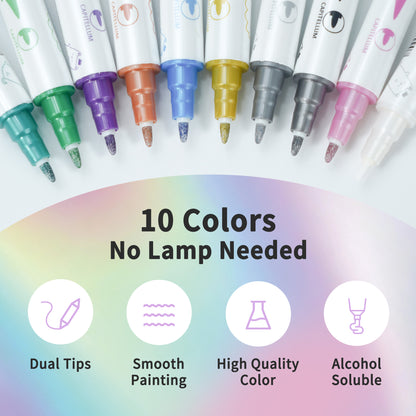 Beauty7 Nail Art Pens Set 10 Color Dual Tipped 3D Nail Polish Pens