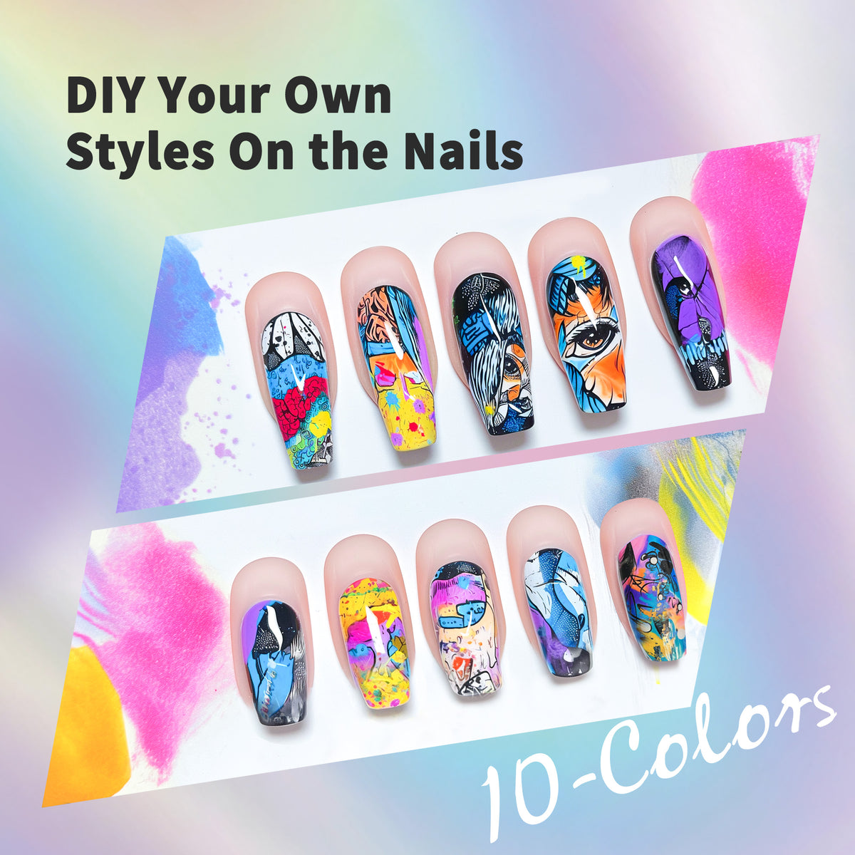 Beauty7 Nail Art Pens Set 10 Color Dual Tipped 3D Nail Polish Pens