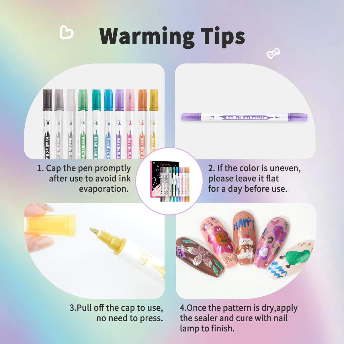 Beauty7 Nail Art Pens Set 10 Color Dual Tipped 3D Nail Polish Pens