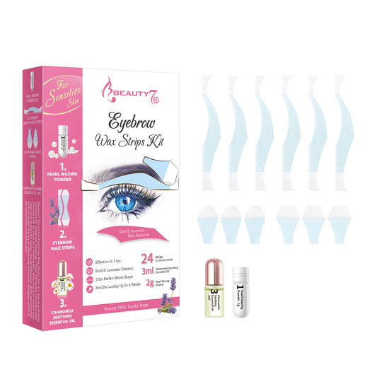 Beauty7 Sensitive Eyebrow Wax Strips Kit Lip Wax Strip Kit with Pearl Powder Essential Oil
