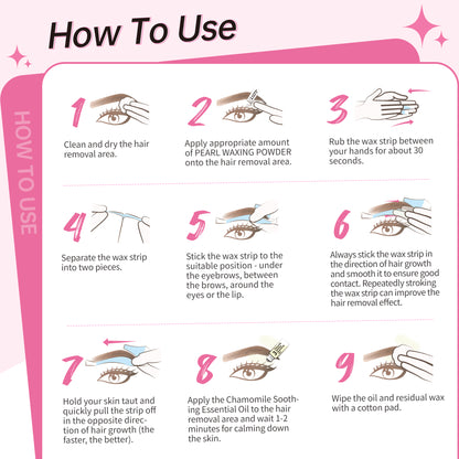Beauty7 Sensitive Eyebrow Wax Strips Kit Lip Wax Strip Kit with Pearl Powder Essential Oil