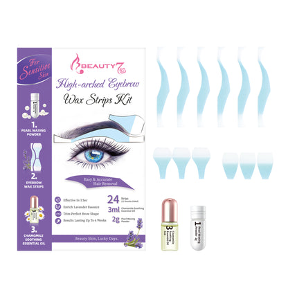 Beauty7 Sensitive Eyebrow Wax Strips Kit Lip Wax Strip Kit with Pearl Powder Essential Oil