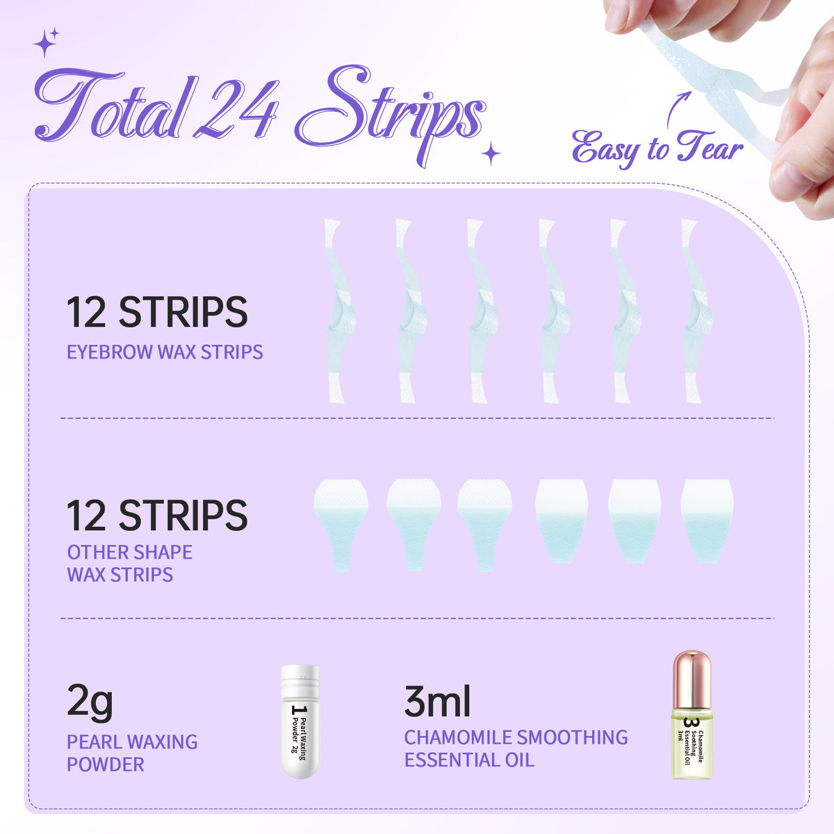 Beauty7 Sensitive Eyebrow Wax Strips Kit Lip Wax Strip Kit with Pearl Powder Essential Oil