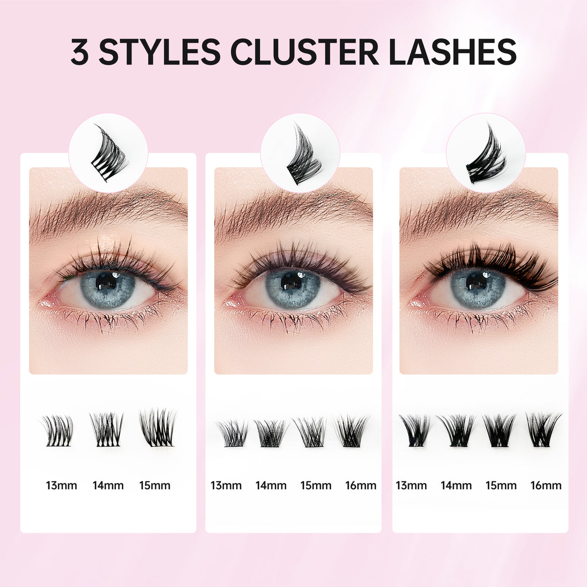 Beauty7 DIY Lash Extension Kit at Home 3 Style 30D+40D Clusters+Bottom Lashes