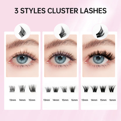Beauty7 DIY Lash Extension Kit at Home 3 Style 30D+40D Clusters+Bottom Lashes