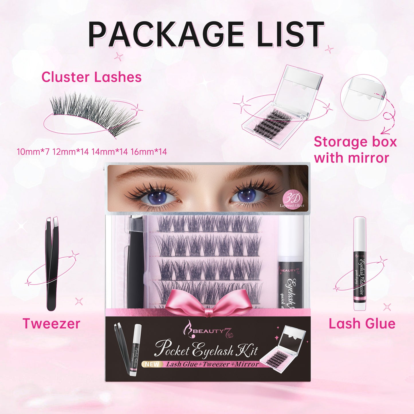Beauty7 Pocket Eyelashes Kit Eyelash Extension Kit Easy Kit