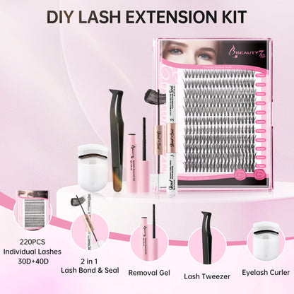 Beauty7 DIY Lash Extension Kit at Home 3 Style 30D+40D Clusters+Bottom Lashes