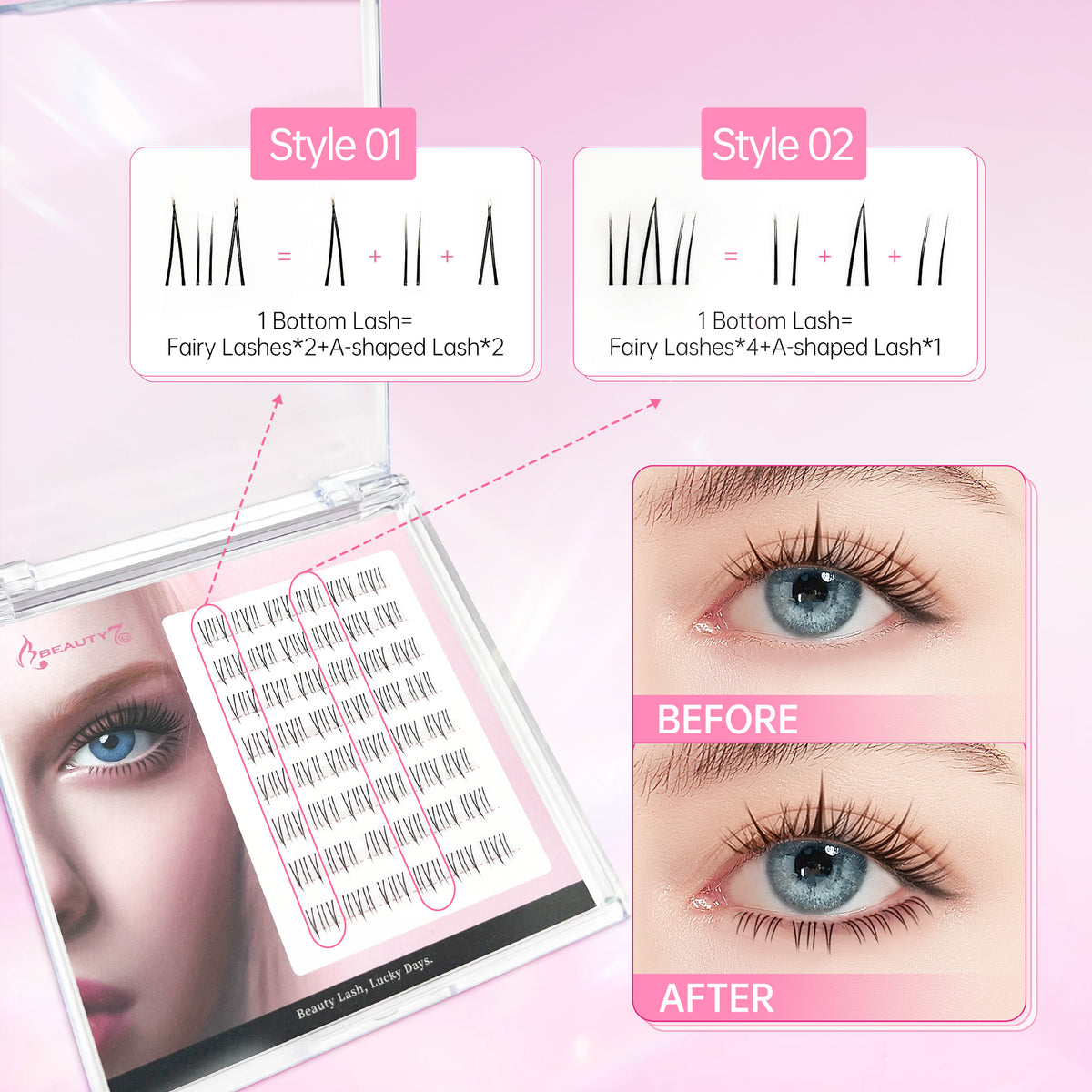 Beauty7 Bottom Lash Cluster Lower Lashes Sunflower Flame Bottom Lash