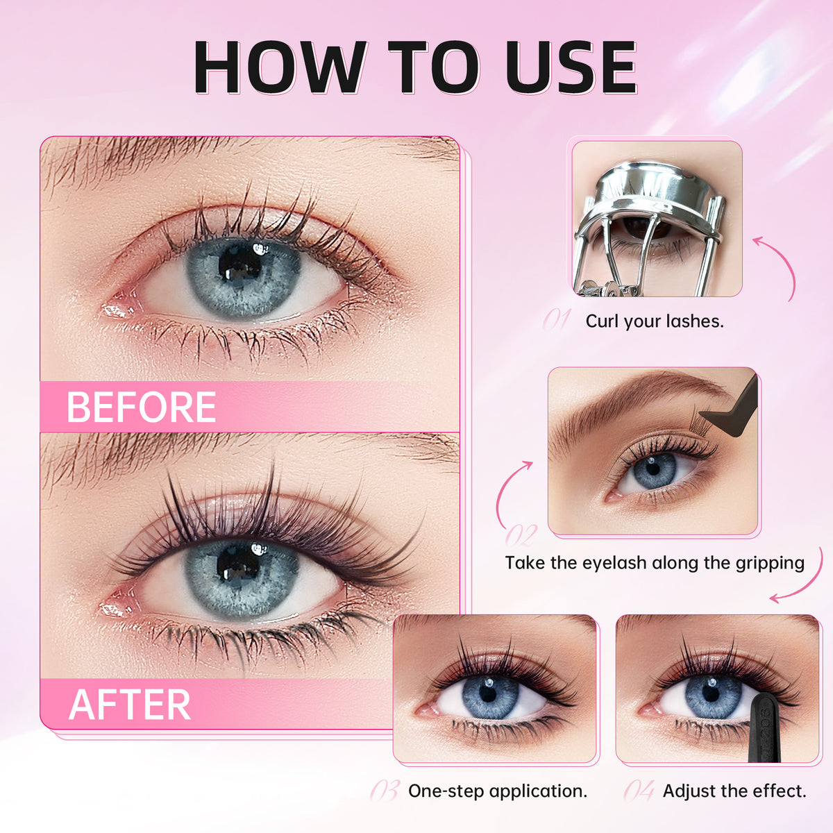 Beauty7 Self Adhesive Eyelashes 40PCS  1 Step Pre Glued Cluster Lashes