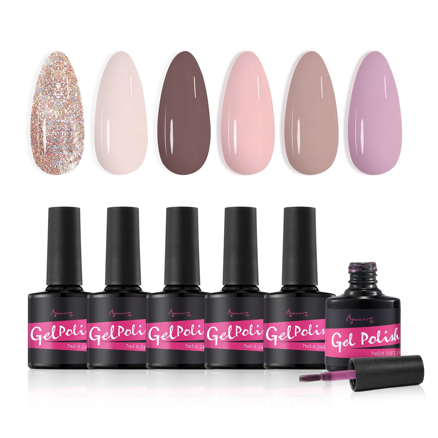 Beauty7 Gel-Nagellack-Set Nagellack 6 Farben