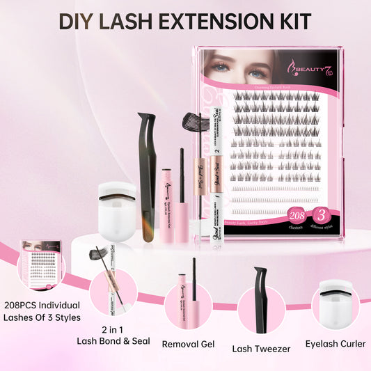 Beauty7 DIY Lash Extension Kit at Home 3 Style 30D+40D Clusters+Bottom Lashes