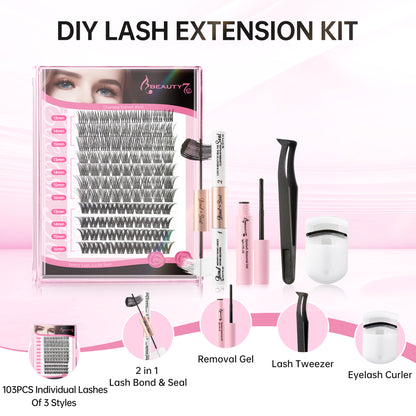 Beauty7 DIY Lash Extension Kit at Home 3 Style 30D+40D Clusters+Bottom Lashes