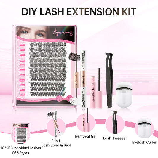 Beauty7 DIY Lash Extension Kit at Home 3 Style 30D+40D Clusters+Bottom Lashes