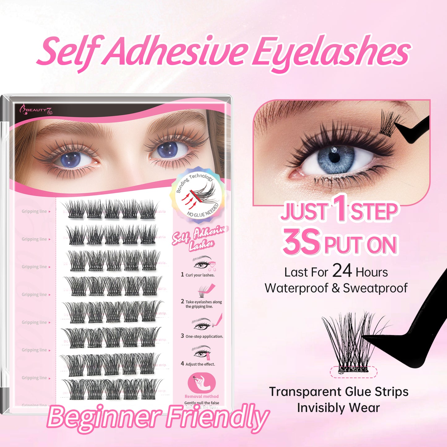 Beauty7 Self Adhesive Eyelashes 40PCS  Pre Glued Cluster Lashes Dense Fan