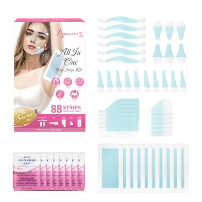 Beauty7 Eyebrow Wax Strips Kit All in One 88 pcs Body Wax Strips Kit Bikini Legs Arms Wax Strips