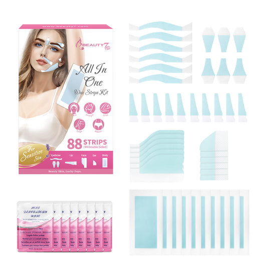 Beauty7 Eyebrow Wax Strips Kit All in One 88 pcs Body Wax Strips Kit Bikini Legs Arms Wax Strips