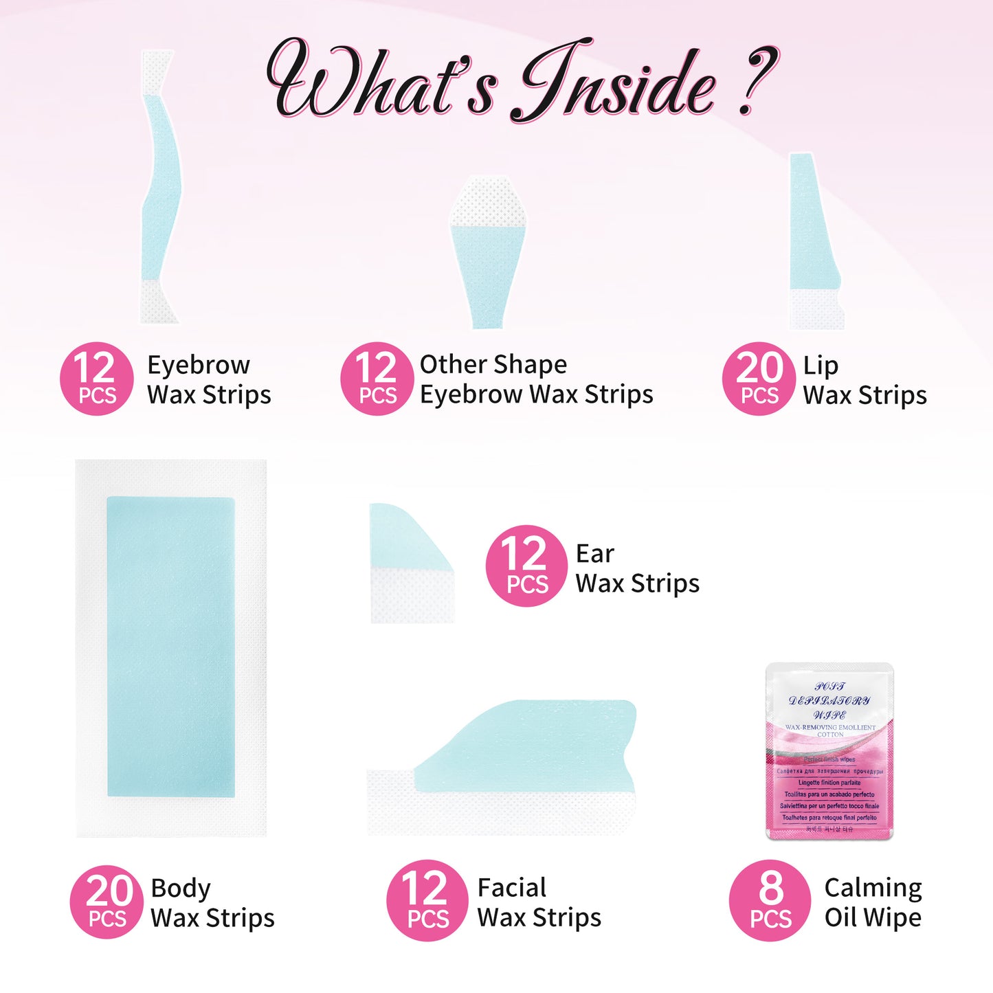 Beauty7 Eyebrow Wax Strips Kit All in One 88 pcs Body Wax Strips Kit Bikini Legs Arms Wax Strips