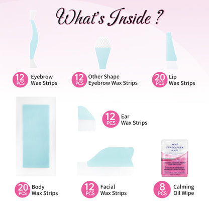 Beauty7 Eyebrow Wax Strips Kit All in One 88 pcs Body Wax Strips Kit Bikini Legs Arms Wax Strips
