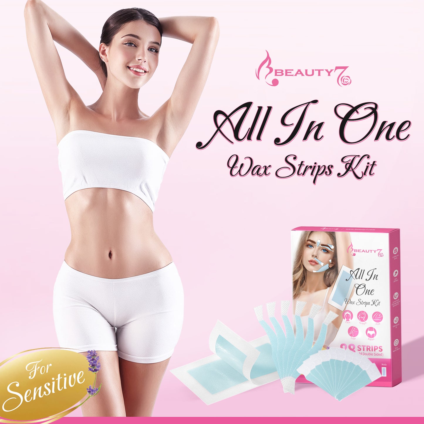 Beauty7 Eyebrow Wax Strips Kit All in One 88 pcs Body Wax Strips Kit Bikini Legs Arms Wax Strips