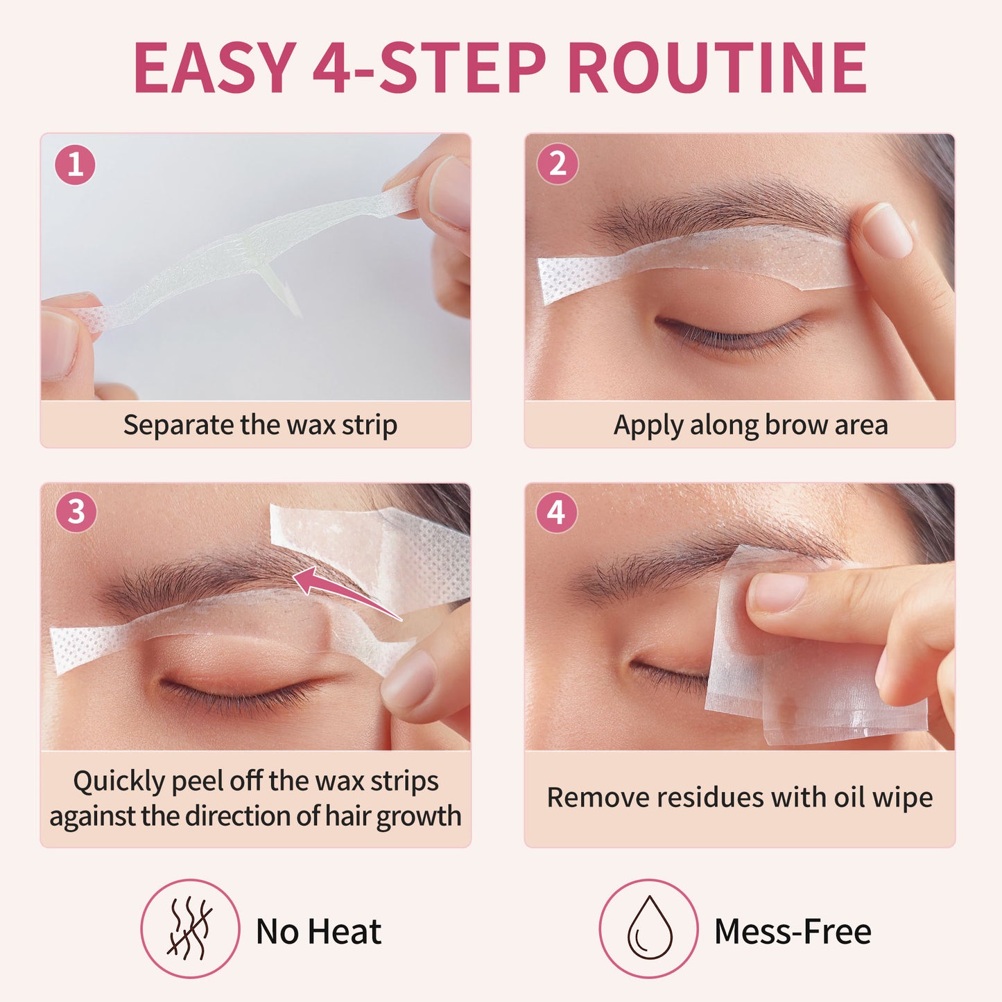Beauty7 Eyebrow Wax Strips Cold Wax Strips 24pcs Waxing Strips with 4pcs Cleaner Oil Wipes