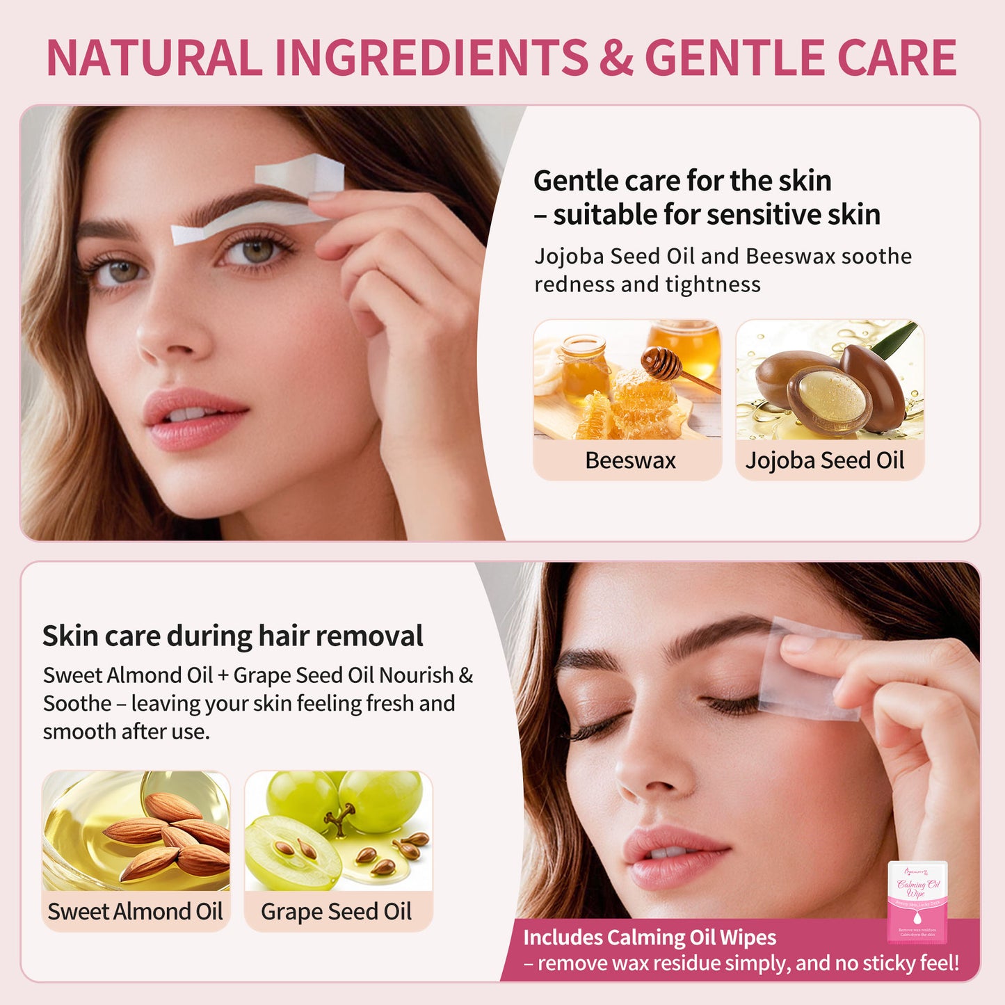 Beauty7 Eyebrow Wax Strips Cold Wax Strips 24pcs Waxing Strips with 4pcs Cleaner Oil Wipes