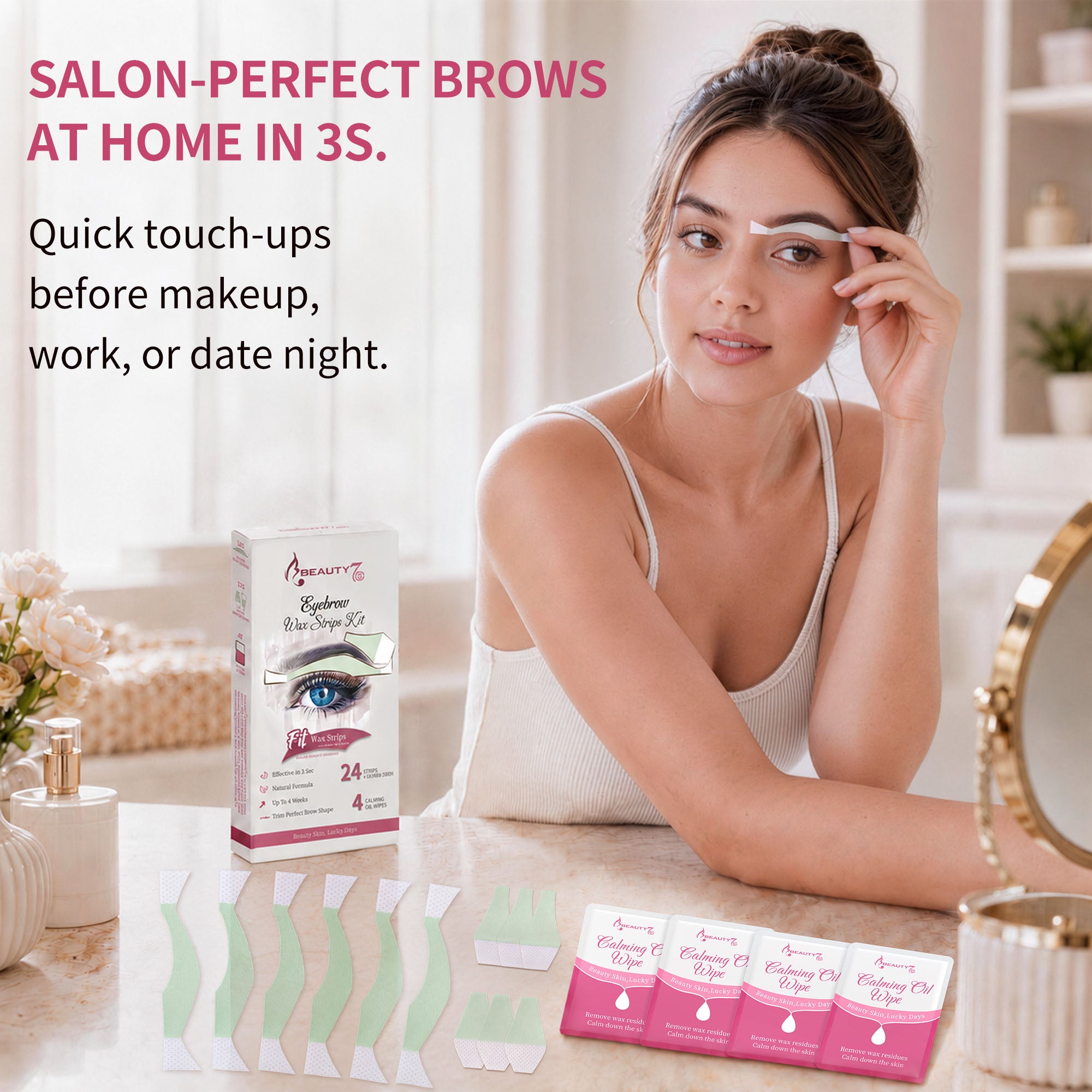 Beauty7 Eyebrow Wax Strips Cold Wax Strips 24pcs Waxing Strips with 4pcs Cleaner Oil Wipes