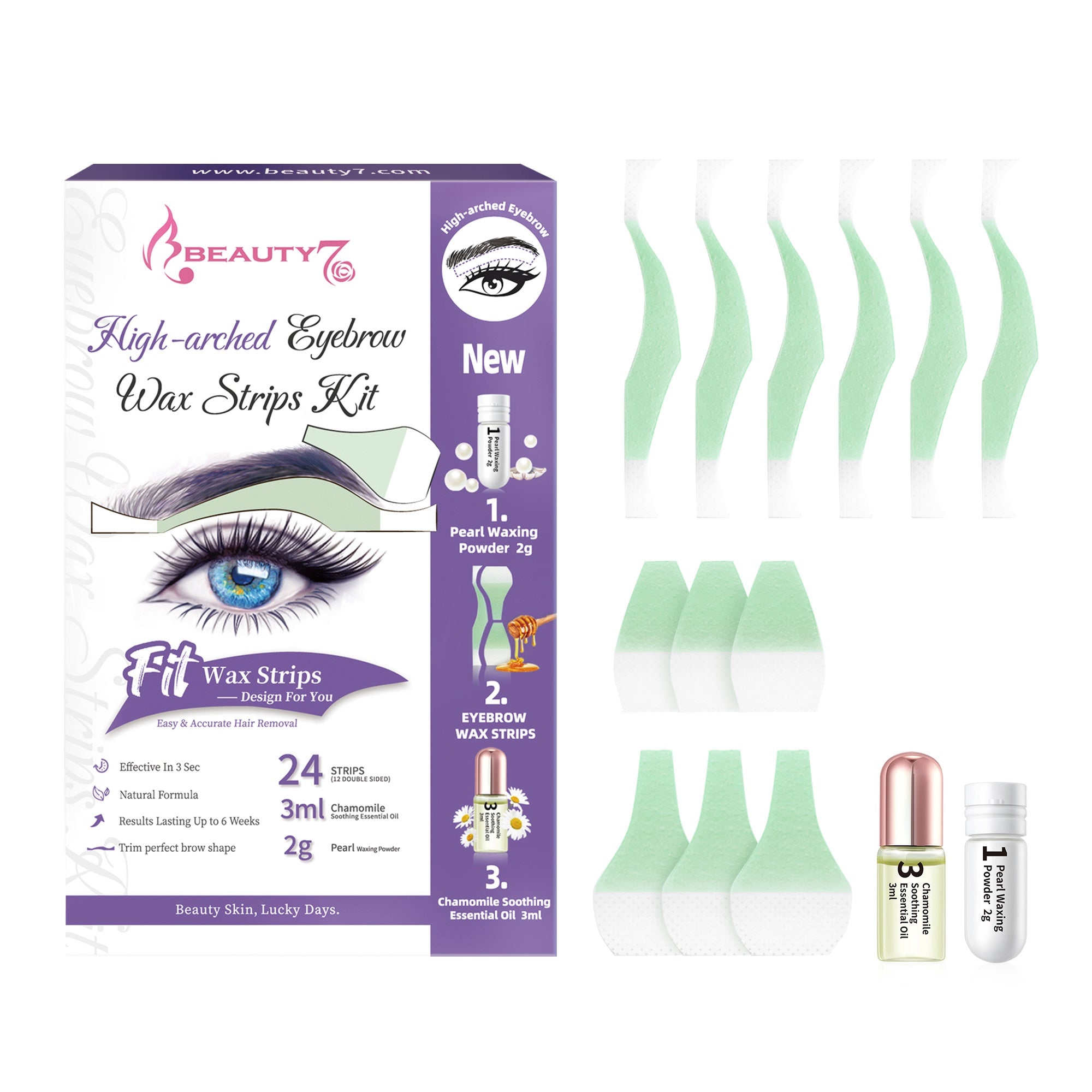 Beauty7 Augenbrauenwachsstrips Hochgekrümmte Augenbrauenwachsstrips Set Haarentfernung Frauen