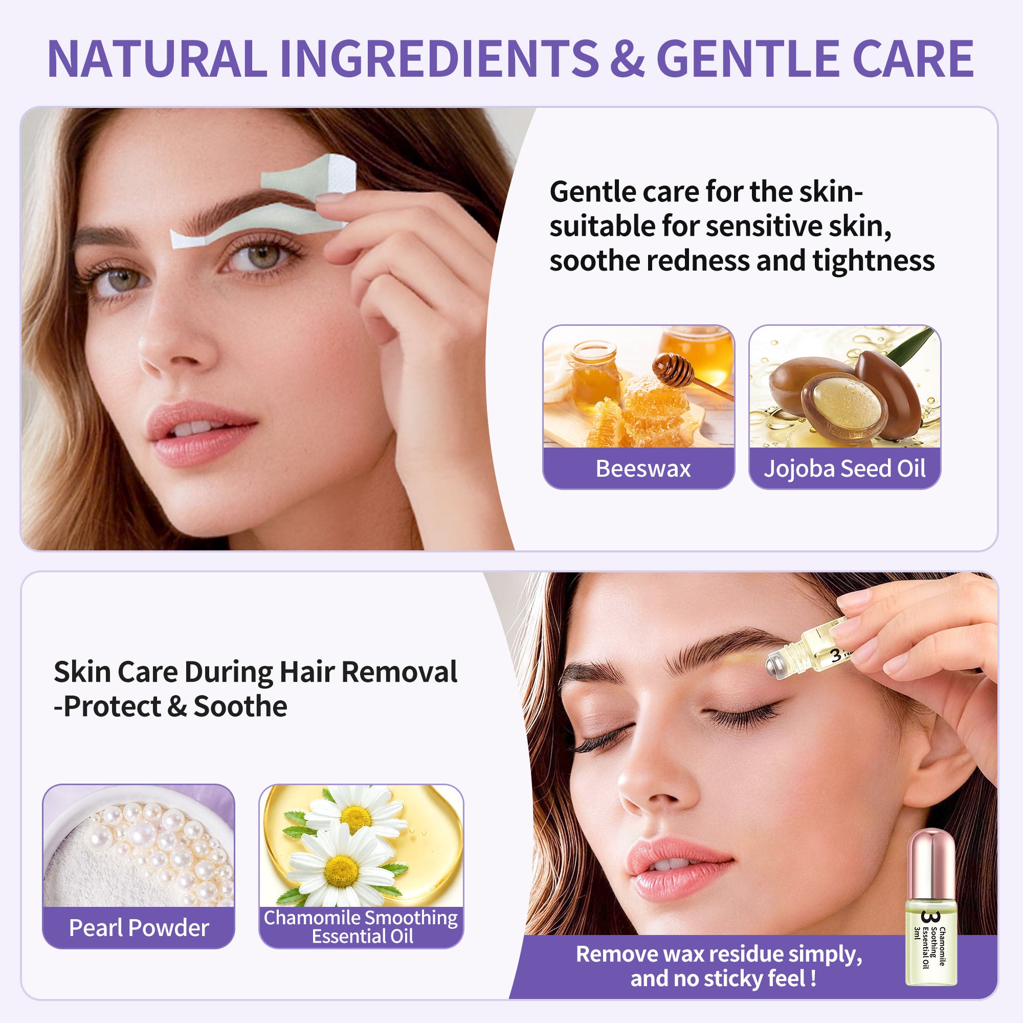 Beauty7 Augenbrauenwachsstrips Hochgekrümmte Augenbrauenwachsstrips Set Haarentfernung Frauen