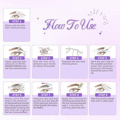 Beauty7 High Arched Eyebrow Wax Strips, 24 Strips with Essential Oil &Pearl Powder, at Home Eyebrow Waxing Strip for Sensitive Skin for Women, No heated Needed Facial Hair Removal