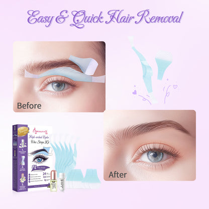 Beauty7 High Arched Eyebrow Wax Strips, 24 Strips with Essential Oil &Pearl Powder, at Home Eyebrow Waxing Strip for Sensitive Skin for Women, No heated Needed Facial Hair Removal