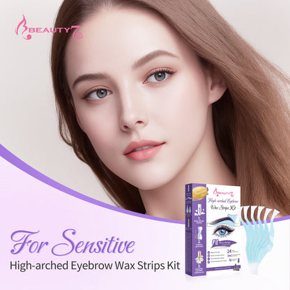 Beauty7 High Arched Eyebrow Wax Strips, 24 Strips with Essential Oil &Pearl Powder, at Home Eyebrow Waxing Strip for Sensitive Skin for Women, No heated Needed Facial Hair Removal