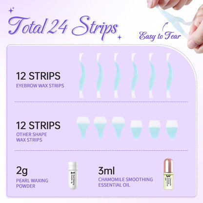Beauty7 High Arched Eyebrow Wax Strips, 24 Strips with Essential Oil &Pearl Powder, at Home Eyebrow Waxing Strip for Sensitive Skin for Women, No heated Needed Facial Hair Removal