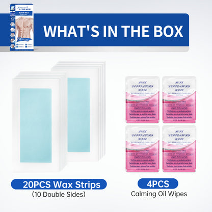 Beauty7 Men Body Waxing Strips 20 Waxing Strips 4 Calming Oil Wipes
