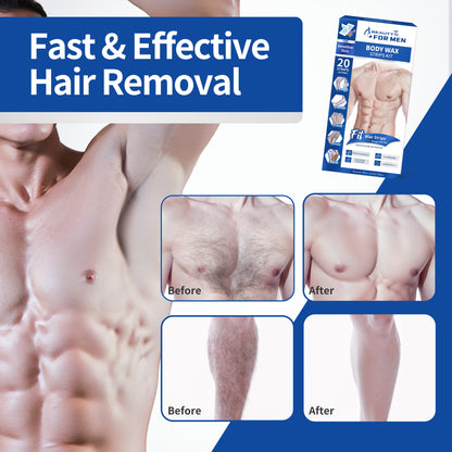Beauty7 Men Body Waxing Strips 20 Waxing Strips 4 Calming Oil Wipes