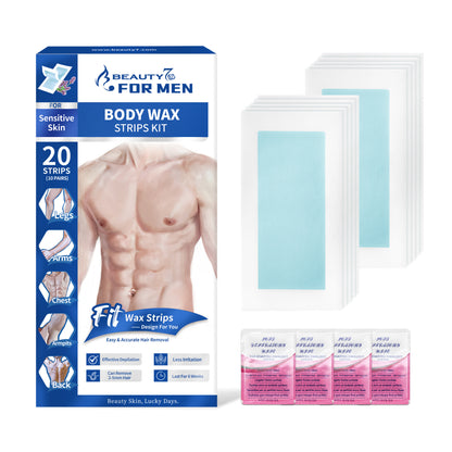 Beauty7 Men Body Waxing Strips 20 Waxing Strips 4 Calming Oil Wipes