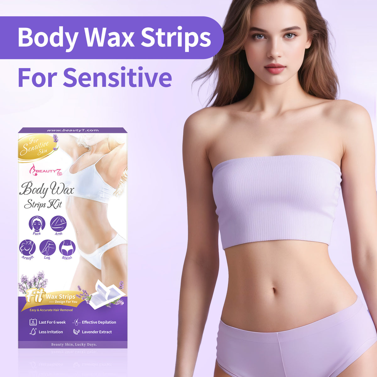 Beauty7 Women Wax Strips for Body, Ready to Use Waxing Strips, Facial Hair Removal Wax, Legs Arms Chest Bikini Waxing, At Home Waxing Kit, 20 Strip 6 Calming Oil Wipes for Sensitive Skin