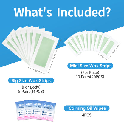 Beauty7 Men Wax Strips for Body, Ready to Use Waxing Strips, Facial Hair Removal Wax, Legs Arms Chest At Home Waxing Kit, 36 Waxing Strip 4 Calming Oil Wipes