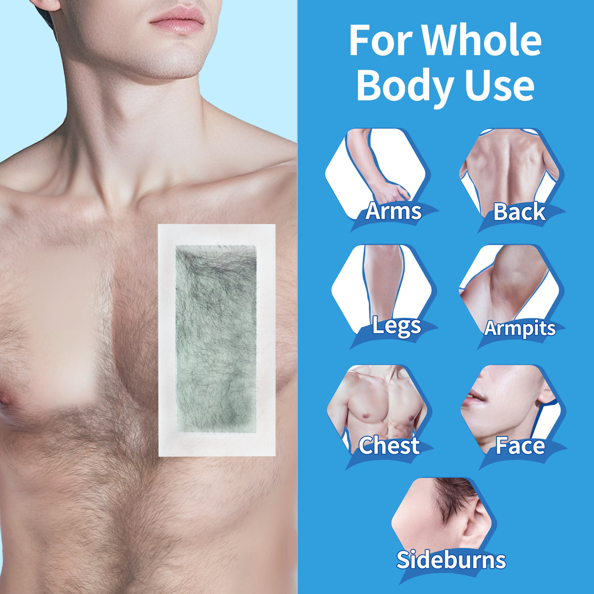 Beauty7 Men Wax Strips for Body, Ready to Use Waxing Strips, Facial Hair Removal Wax, Legs Arms Chest At Home Waxing Kit, 36 Waxing Strip 4 Calming Oil Wipes