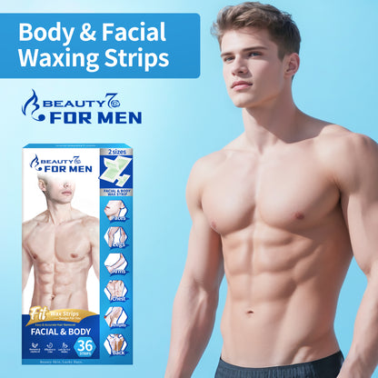 Beauty7 Men Wax Strips for Body, Ready to Use Waxing Strips, Facial Hair Removal Wax, Legs Arms Chest At Home Waxing Kit, 36 Waxing Strip 4 Calming Oil Wipes