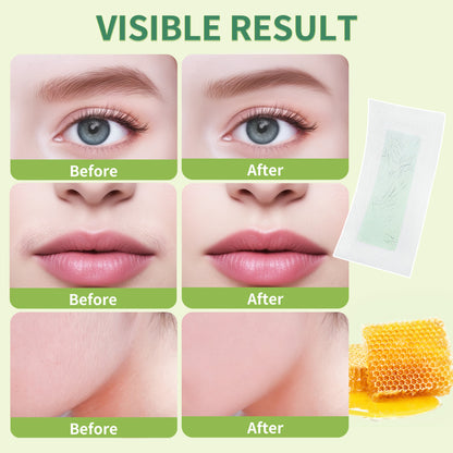 Beauty7 Facial Wax Strips-Eyebrow Wax Strips-50 Waxing Strips for Face, Lip,10 Calming Oil Wipes, Ready Use At Home Waxing Kit for All Skin Types