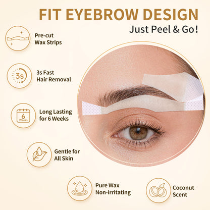 BEAUTY7 Eyebrow Wax Strips – 24 Cold Waxing Strips 6 Soothing Oil Wipes At-Home Brow Shaping, No-Heat Facial Hair Removal for Women, Smooth Results Up to 6 Weeks
