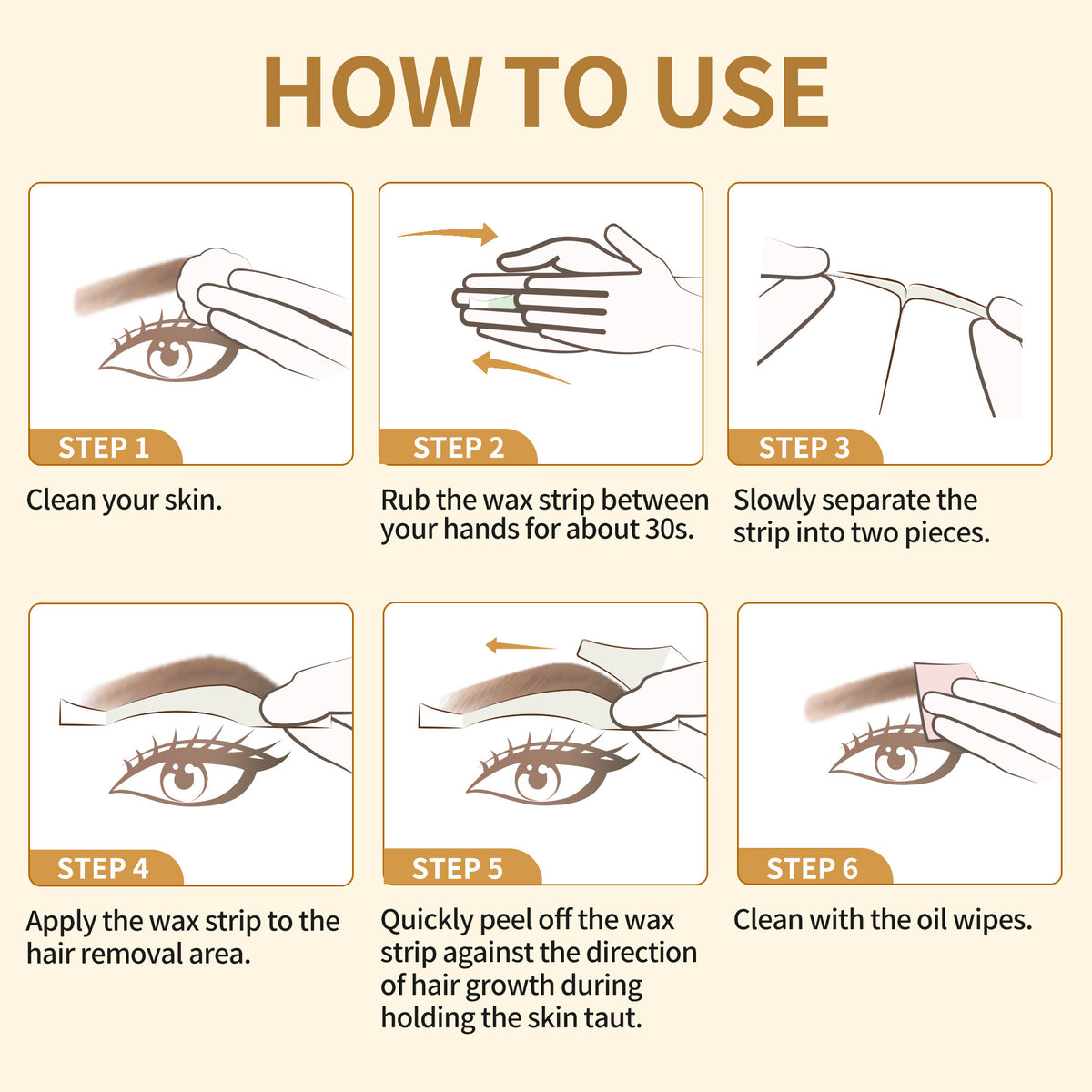 BEAUTY7 Eyebrow Wax Strips – 24 Cold Waxing Strips 6 Soothing Oil Wipes At-Home Brow Shaping, No-Heat Facial Hair Removal for Women, Smooth Results Up to 6 Weeks
